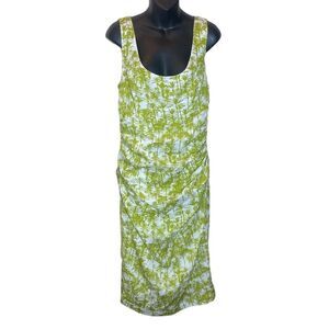 Tracy Reese midi dress palm print gauzy T back brat silk crinkle